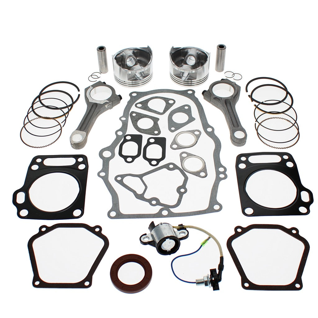 Top end rebuild kit for Honda GX610, GX620, GX670 with piston & ring kits, connecting rods, gasket kit and low oil sensor