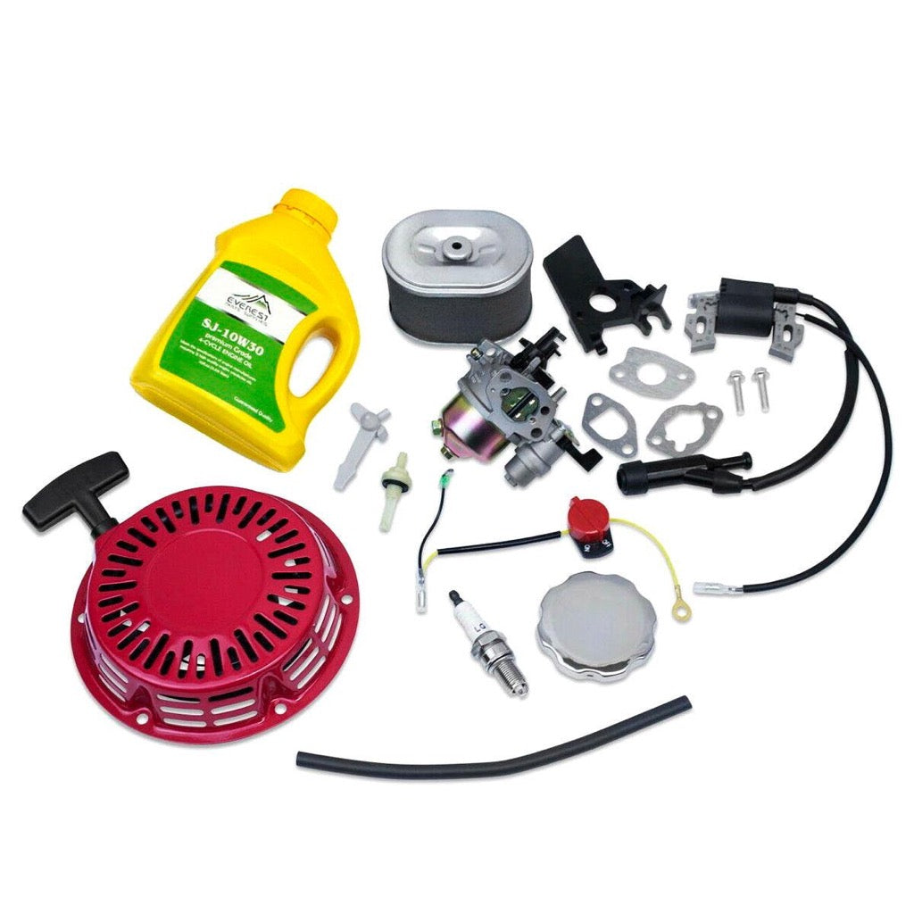 Tune Up Kit fits Honda GX160, GX200 Recoil, Carburetor, Ignition Coil, Air & Fuel Filter, 10W30 Oil