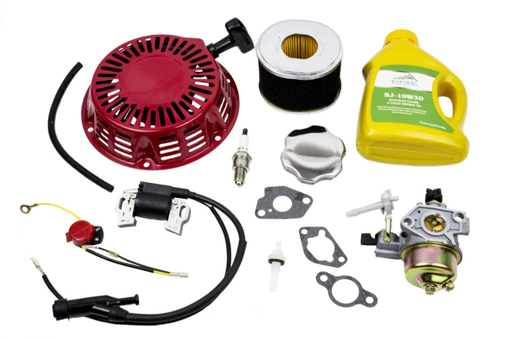 Honda GX240 8HP Tune up maintenance kit with carburetor, recoil pull start, ignition coil, air filter, 10w30 oil